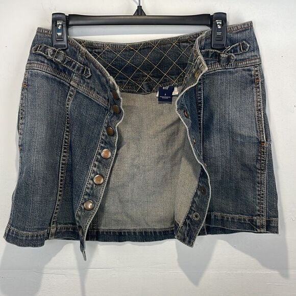 Gap Jean Mini Skirt Front Snap Closure Size 2 - Picture 3 of 8